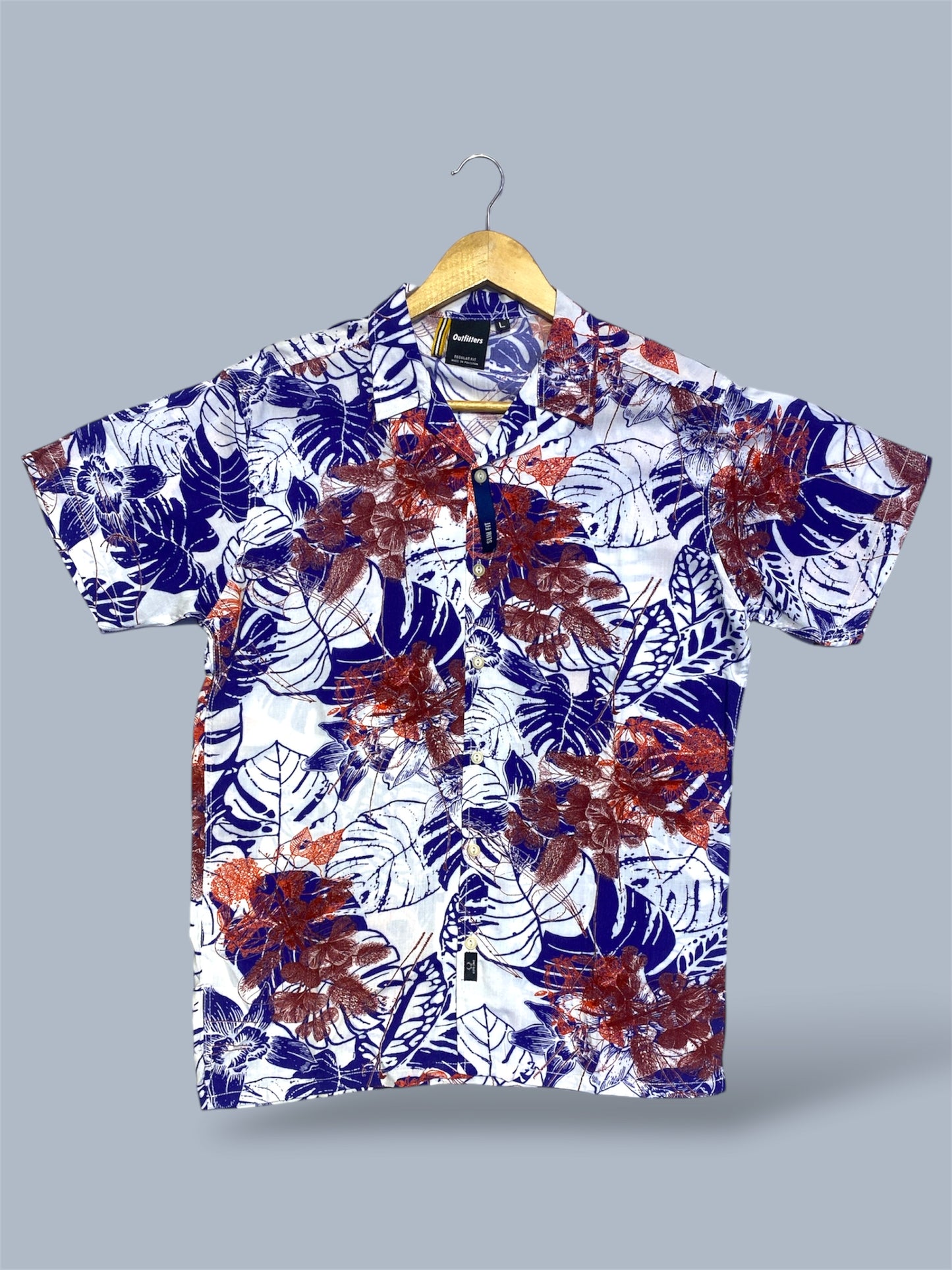 Tropical Floral Button-Up Short Sleeve Casual Shirt - Stylish Blue & Red Design